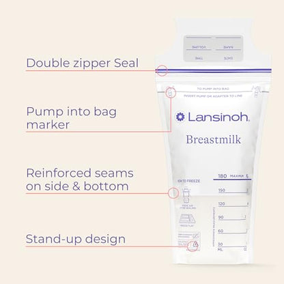 Lansinoh Breastmilk Storage Bags, 200 Count Value Pack, Baby Essentials, Fast Freeze & Thaw Breast Milk Bags for Baby Bottle Feeding, Superior Strength & Stretch, 6 Ounce