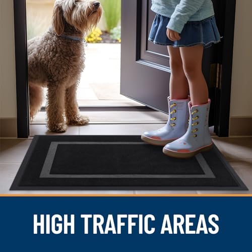 OLANLY Front Door Mat Indoor Outdoor Entrance, Waterproof All-Season, All-Weather Doormat, Sturdy Natural Rubber, Fade Resistant, Low Profile, Easy Clean Patio Porch Entryway Mat, 36x24, Black