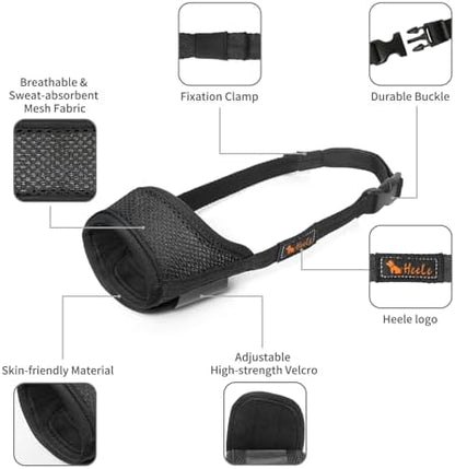 HEELE Dog Muzzle,Soft Nylon Muzzle Anti Biting Barking Chewing,Air Mesh Breathable Drinkable Adjustable Loop Pets Muzzle for Small Medium Large Dogs 4 Colors 4 Sizes (Black, L)
