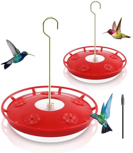 FEED GARDEN 2 Pack 16 OZ Hummingbird Feeders for Outdoor 5 Feeder Ports Ant Bee Proof Leak-Proof Cleaning Brushes Nectar Easy Clean Fill Bird Feeder for Garden Red Décor Gifts for Mom