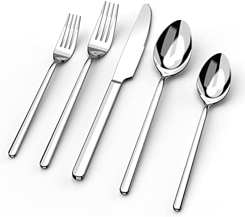 KINGSTONE Silverware Set, 20 Piece Flatware Cutlery Set for 4, 18/10 Stainless Steel Silverware Mirror Polished Dishwasher Safe for Home, Restaurant, Wedding, Party(Silver, 20 pieces for 4)