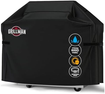 Grill Cover by Grillman, Black, 58 Inch, BBQ Outdoor Grill Covers, Charcoal & Gas Grills, Waterproof, Rip-Proof, Weather-Resistant, Anti-UV, Barbecue Cover for Weber, Genesis, Charbroil, Nexgrill, etc