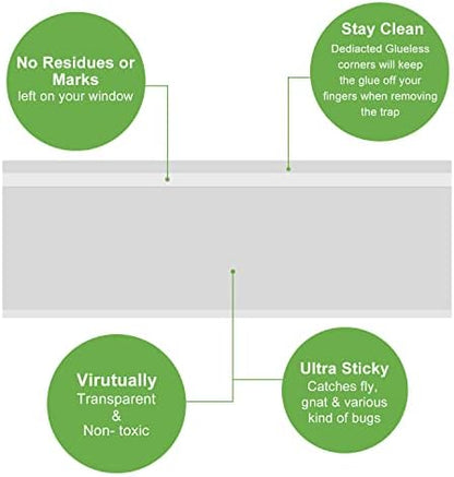 50 Pack Window Fly Trap, Fruit Fly Traps for Indoors, Fly Paper Sticky Strips, Fly Traps for Indoors Clear