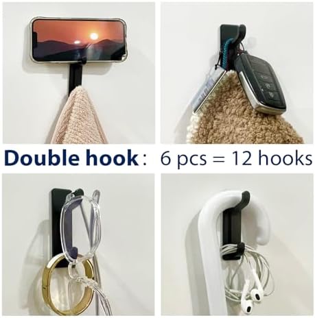 pickpiff Wall Hooks for Coat and Towel: 13LB Adhesive Door Hanger Stick on, Black 6 Pack