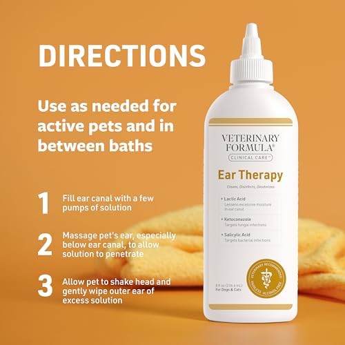 Veterinary Formula Clinical Care Ear Therapy, 8 oz. – Cat and Dog Ear Cleaner – Helps Soothe Itchiness and Clean The Ear Canal of Debris and Buildup