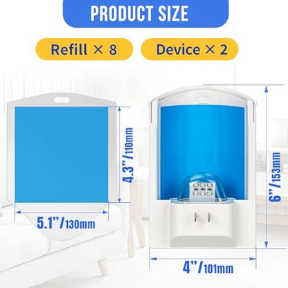 2 Flying Insect Traps & 8 Cartridges - Plug in Fruit Fly Trap for Indoor - Bug Catcher for Gnats, House & Fruit Flies - Mess-Free with Blue & UV Light (2 x Devices & 8 x Refills)