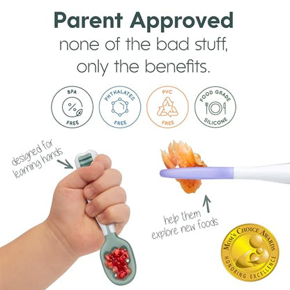 NumNum Baby Spoons Set, Baby Essentials Pre-Spoon GOOtensils for 6+ Months, First Stage Self-Feeding Spoons for Baby Led Weaning (BLW), Silicone Toddler Utensils, BPA-Free, 6 Pack Rainbow