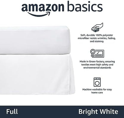 Amazon Basics Lightweight Pleated Bed Skirt, Full, Bright White, Solid