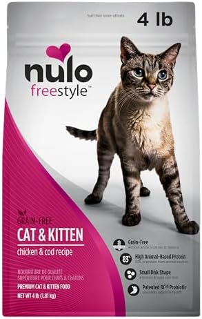 Nulo Freestyle High Protein Cat & Kitten Food, Chicken & Cod Recipe - Natural Grain-Free Dry Cat Food with Omega Fatty Acids & Probiotics, 4 lb Bag