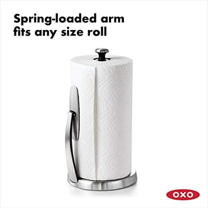OXO Good Grips SimplyTear Paper Towel Holder - Stainless Steel (Silver & Black) & Good Grips Stainless Steel Sponge Holder,Black