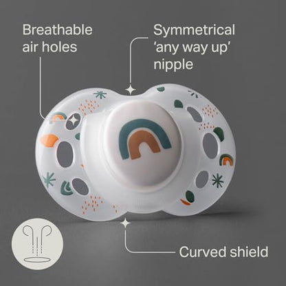 Tommee Tippee Night Time Pacifier, 18-36 Months, Symmetrical Silicone Baglet, BPA-Free Binkies, Glow in The Dark Technology, Green Rainbow, Pack of 6
