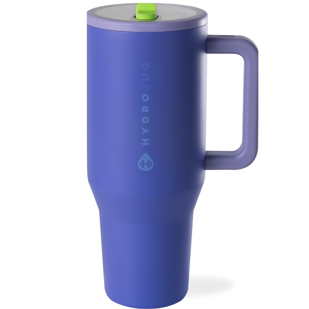 HydroJug Traveler - 40 oz Water Bottle with Handle & Flip Straw - Fits in Cup Holder, Leak Resistant Tumbler-Reusable Insulated Stainless Steel & Rubber Base - Gifts for Women & Men, Lime Rickey