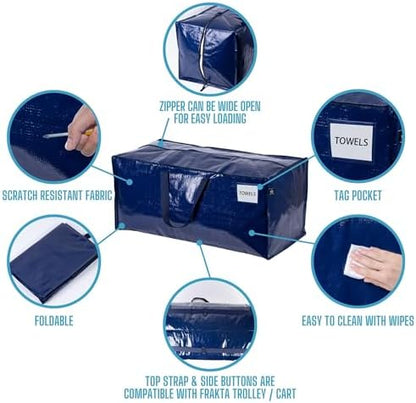 VENO 6 Pack Moving Bags w/Backpack Straps, Heavy Duty, Moving Boxes Alternative, Packing Supplies, Large Storage Totes for Dorm Room Essentials with Zipper for Clothes (Blue, 6 Pack)