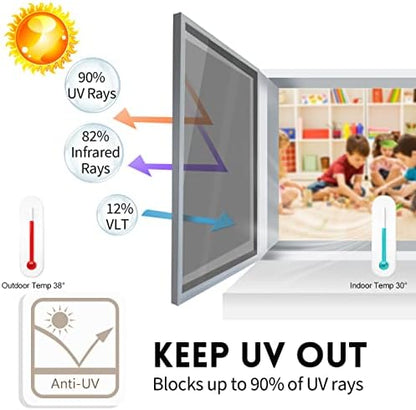 KESPEN Window Privacy Film One Way Reflective Daytime Privacy Heat Blocking Anti UV Mirror Window Tint for Home and Office, Black-Silver, 35.4 Inch X 6.5 Feet