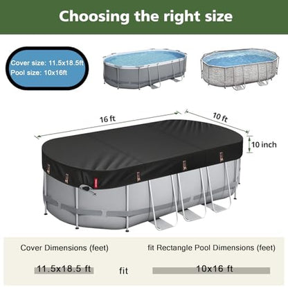 QH.HOME [2025 Upgraded Ultimate Windproof] 10x16 Ft Oval Pool Cover with Fast Tightening Patented Ratchet,Winter Pool Cover for Above Ground Pools [Durable, Tear Resistant] with Weight-Bearing Rings