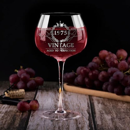 50TH Birthday Gifts for Her, Vintage 1975 Engraved 50th Wine Glass, 50 Year Old Birthday Decorations For Women, Funny 50 Bday Gifts Idea For Women, Friends, Daughter, Sister Mom - Turning 50 Present