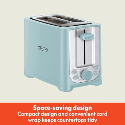 BELLA 2 Slice Toaster with Auto Shut Off - Extra Wide Slots & Removable Crumb Tray and Cancel, Defrost & Reheat Function - Toast Bread, Bagel & Waffle, Aqua