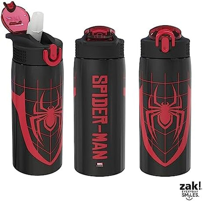 Zak Designs Marvel Spider-Man Water Bottle for Travel and At Home, 19 oz Vacuum Insulated Stainless Steel with Locking Spout Cover, Built-In Carrying Loop, Leak-Proof Design (Miles Morales)