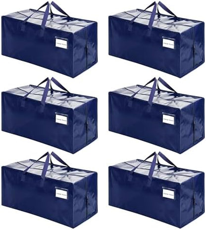 VENO 6 Pack Moving Bags w/Backpack Straps, Heavy Duty, Moving Boxes Alternative, Packing Supplies, Large Storage Totes for Dorm Room Essentials with Zipper for Clothes (Blue, 6 Pack)