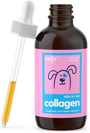 Premium Grass-fed Collagen for Dogs Skin and Coat Supplement, Cats | Taily Liquid Collagen | Itch Relief for Dogs with Allergies, Biotin, Vitamin C and Hyaluronic Acid | Made in USA