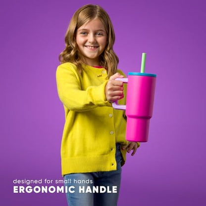 Simple Modern Disney Kids 24 oz Tumbler with Handle and Silicone Straw Lid | Spill Proof and Leak Resistant | Stainless Steel Bottle | Gift for Kids Boys Girls | Trek Collection | Tropical Stitch