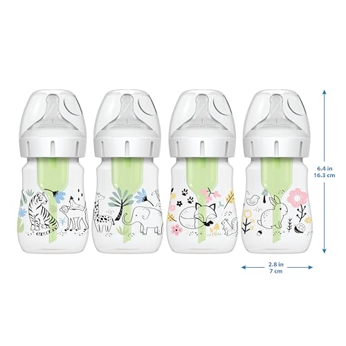 Dr. Brown’s Natural Flow Anti-Colic Options+ Wide-Neck Baby Bottle Designer Edition Bottles, Woodland Decos, 5 oz/150 mL, Level 1 Nipple, 2-Pack, 0m+