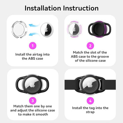 Waterproof Airtag Dog Collar Holder, Silicone & ABS Airtag Holder for Dog & Cat Collars, Ultra-Durable, Lightweight and Protective Airtag Case (Black & Rose, Small)