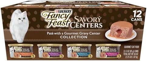 Purina Fancy Feast Pate Wet Cat Food Variety Pack, Savory Centers Pate With a Gravy Center - (2 Packs of 12) 3 oz. Pull-Top Cans