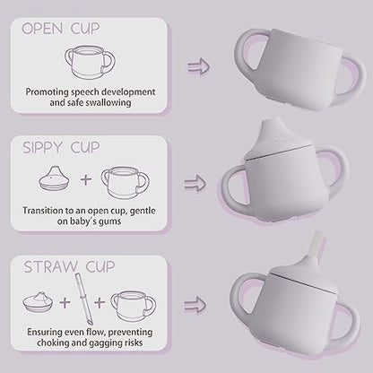 Moonkie Silicone Baby Sippy Cups | 3 Stages Training Cup Straw Cup for Infants Toddlers and Kid | 4 oz 1Pack