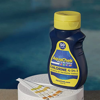 AquaChek Yellow 4-Way Test Strips for Pool & Spa – 50 Count – Lab Verified Accuracy for pH, Chlorine, Alkalinity & Cyanuric Acid – Fast Results – Made in USA - (2-Pack)