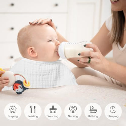 Synrroe Burp Cloths Large, Muslin Burp Cloths for Baby Girls and Boys, Pack of 10 Extra Absorbent and Soft Muslin, 6 Layers 20 by 10 Inches 100% Cotton (White 10 Pack)