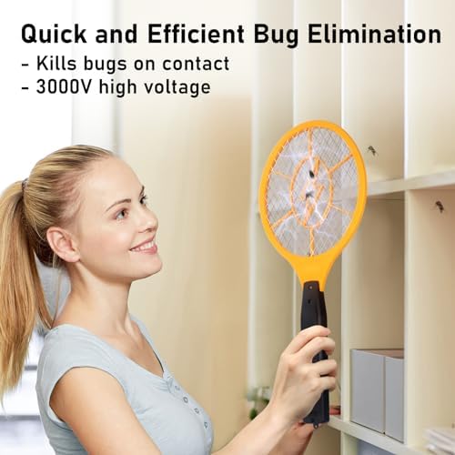 Electric Fly Swatter Handheld Bug Zapper - Indoor Outdoor Zapping Racket for Pest Mosquito & Flies - Battery Powered Safe to Touch with 3-Layer Safety Mesh, Standard Size, Pack of 2
