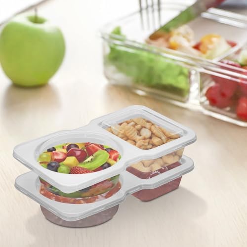 20 Set Reusable Snack Containers, 2-Compartment Dipping Containers with Lid for Refrigeration, Portion Control, Outdoor Takeaway Sauce Dip Case