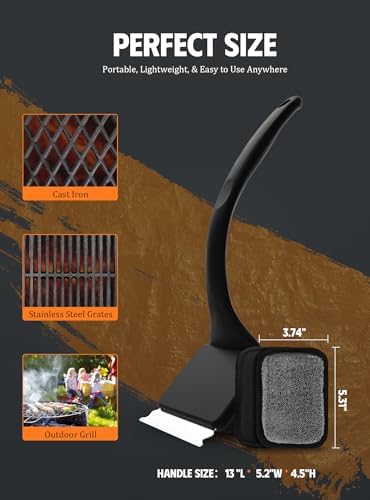 MEKER Grill Brush Bristle Free, Grill Cleaner Brush with 5 BBQ Replacement Head for Cast Iron, Stainless Steel Grates, Safe Grill Scraper Outdoor BBQ Grill, Black