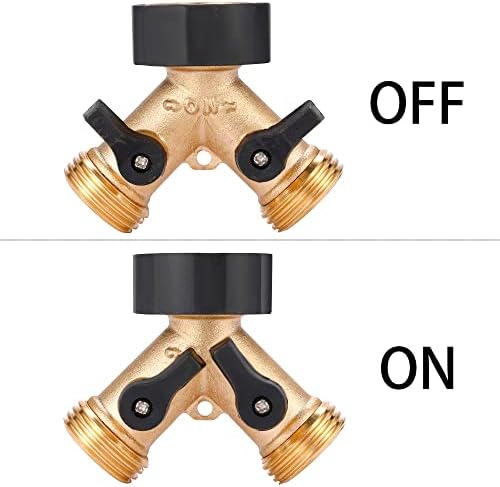 Garden Hose Splitter 2 Way Heavy Duty, Y Connector Brass Garden Hose Adapter, 2 Pack Hose Bib Splitter with 4 Extra Rubber Washers