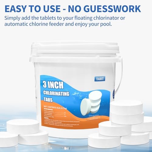 Chlorine Tablets 3 inch 5 Pounds, TABIT Swimming Pool Long Lasting Chlorinating Tablets, Slow Dissolving, Tri-Chlor for Swim Pool, Hot Tubs, Spa