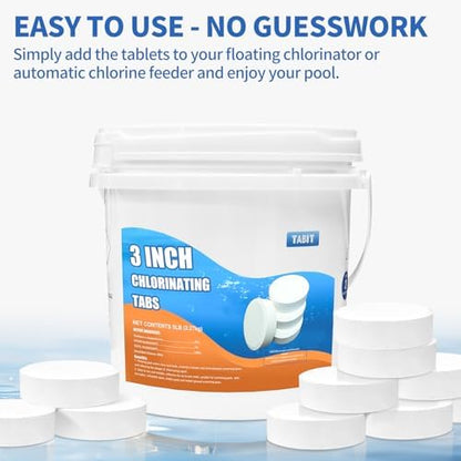 Chlorine Tablets 3 inch 5 Pounds, TABIT Swimming Pool Long Lasting Chlorinating Tablets, Slow Dissolving, Tri-Chlor for Swim Pool, Hot Tubs, Spa