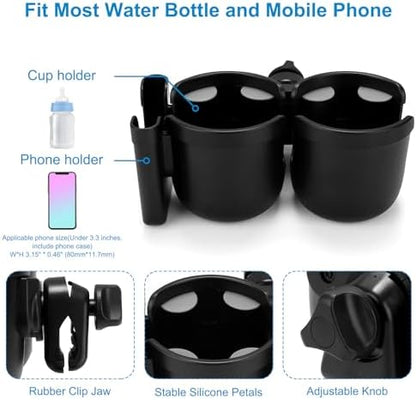 Accmor Stroller Cup Holder with Phone Holder, Bike Cup Holder, Universal Cup Holder for Uppababy Nuna Doona Strollers, 2-in-1 Cup Phone Holder for Stroller, Bike, Wheelchair, Walker, Scooter