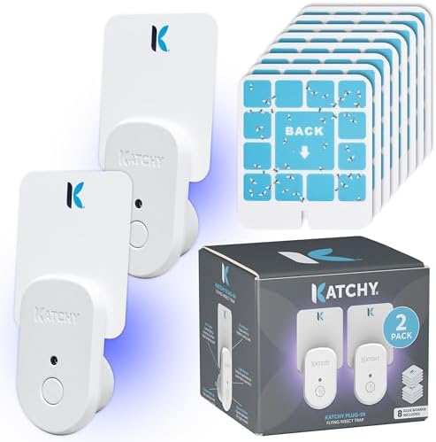 KATCHY Indoor Plug-in Insect Trap - Catcher & Killer for House Flies, Mosquitoes, Fruit Flies, Gnants, and Mosquitos - Chemical-Free, Eco-Friendly, Easy to Clean (2 Pack with 8 Glue Boards)