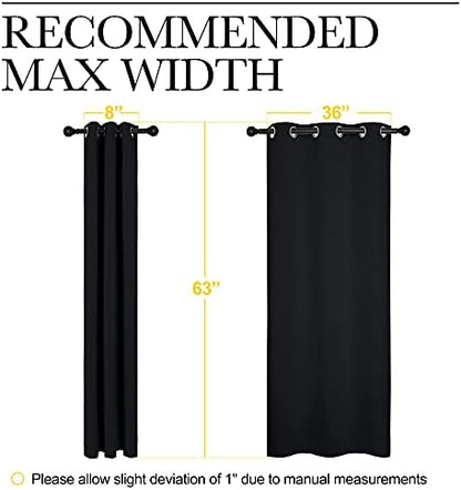 NICETOWN Halloween Pitch Black Solid Thermal Insulated Grommet Blackout Curtains/Drapes for Bedroom Window (2 Panels, 42 inches Wide by 63 inches Long, Black)