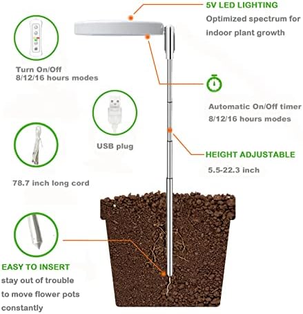 Plant Grow Light,Yadoker LED Growing Light Full Spectrum for Indoor Plants,Height Adjustable, Automatic Timer, 5V Low Safe Voltage,Idea for Small Plant Light…