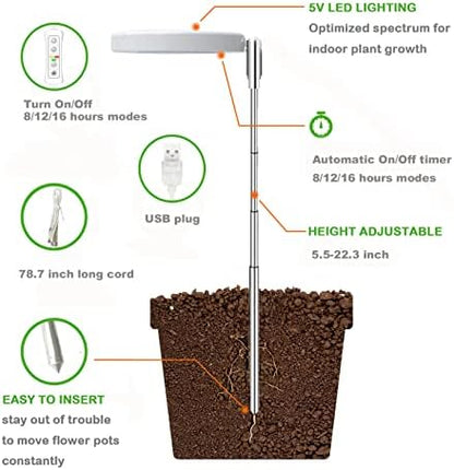 Plant Grow Light,Yadoker LED Growing Light Full Spectrum for Indoor Plants,Height Adjustable, Automatic Timer, 5V Low Safe Voltage,Idea for Small Plant Light…