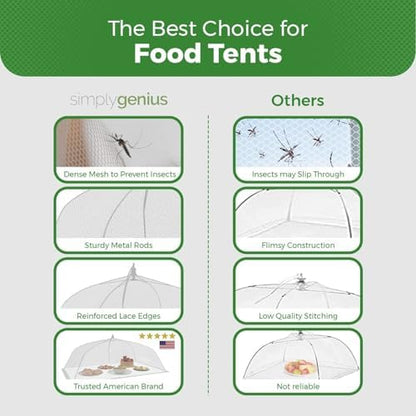 Simply Genius Large and Tall 17x17 Pop Up Mesh Food Covers - Umbrella Screen Tents for Outdoors, Parties, Picnics, BBQs - Reusable and Collapsible Food Tents (6 Pack)