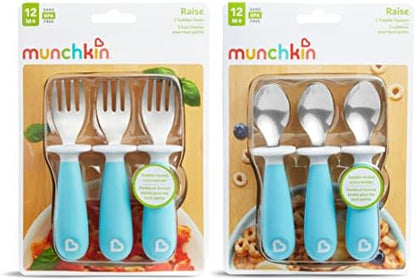 Munchkin® Raise™ Toddler Fork and Spoon Utensil Set, Rest Keeps Tip Off Table, BPA Free, 6 Pack, Blue