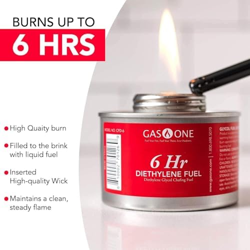 Gas One 12 Pack 6 Hour Chafing Fuel - Food Warmer for Chafing Dish Buffet Set - Reusable Liquid Safe Fuel With Wick & Lid Opener