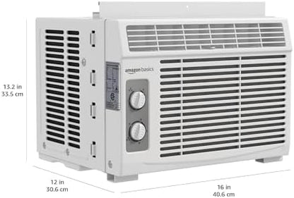 Amazon Basics 5000-BTU Small Window Air Conditioner, Up to 150 Sqf, Window AC Units with Cool and Fan Functions, Washable Filter, Adjustable Window Kit, Intuitive Mechanical Controls, White
