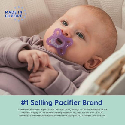 MAM Comfort Baby Pacifiers, Lightweight One-Piece Full Silicone Binky for Newborns 0-3 Months, BPA-Free Nipple, Easy to Clean Pacifier, Best for Breastfed Babies, with Sterilizer Case, 4 Count Binkies