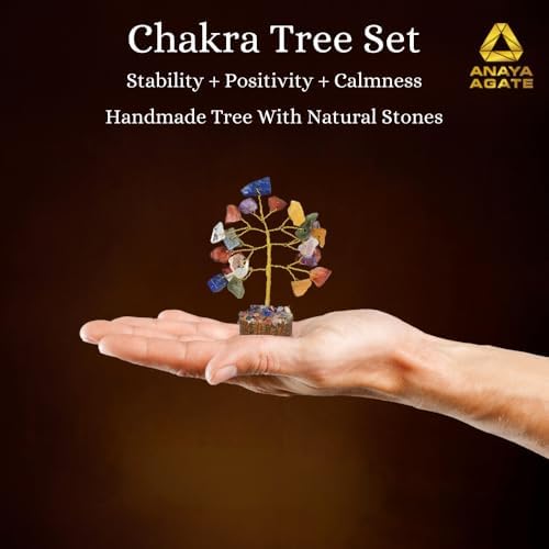 Crystal Tree Gift for Women, Set of 12 Handcrafted Tree of Life Chakra Healing Crystals & Stones for Positive Energy, Good Luck, Home and Office Desk Decor, Birthday Gifts for Mom & Dad
