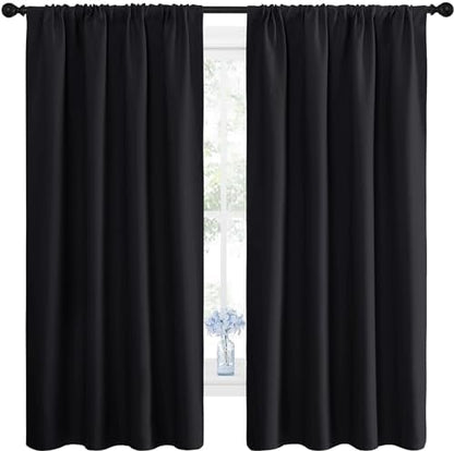 NICETOWN Halloween Black Blackout Curtain Blinds - Solid Thermal Insulated Window Treatment Blackout Drapes/Draperies for Bedroom (2 Panels, 42 inches Wide by 63 inches Long, Black)