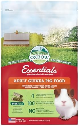 Oxbow Essentials Guinea Pig Food, Adult Guinea Pig, Made with Oxbow Timothy Hay, Pet Food Pellets with Vitamin C, Small Animal Pet Products, Made in USA, High Fiber, 5 lb. bag